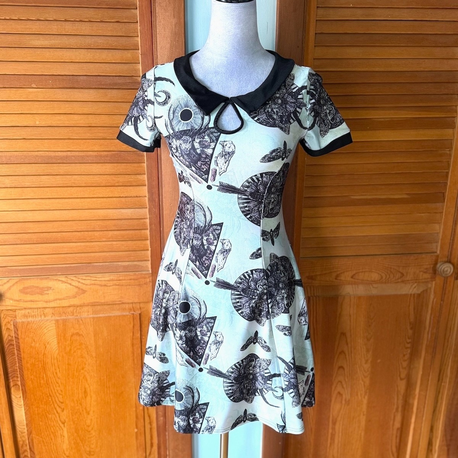 Spin Doctor Alchemy Goth Punk Witchcore Alt Green Deer & Moth Mini Dress Xs